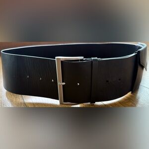 ALIGNE Women's Wide Black Leather Belt with Silver Buckle
